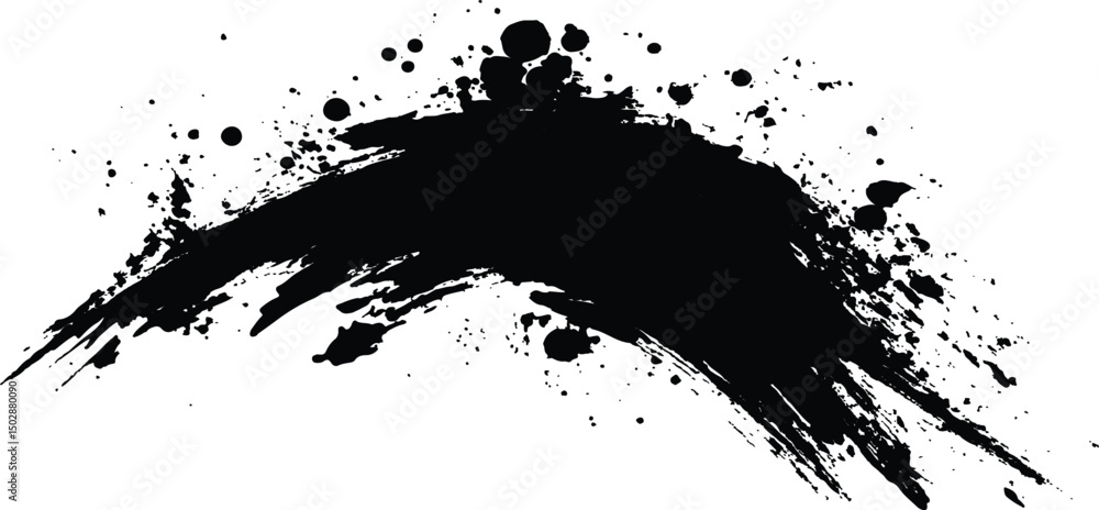 Poster black ink splatter isolated on transparent background. vector simple black brush stroke on a clean w