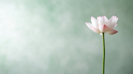 Fototapeta premium A delicate lotus flower rises gracefully against a soft, blurred background, embodying beauty, tranquility, and serenity in a minimalist and elegant style.