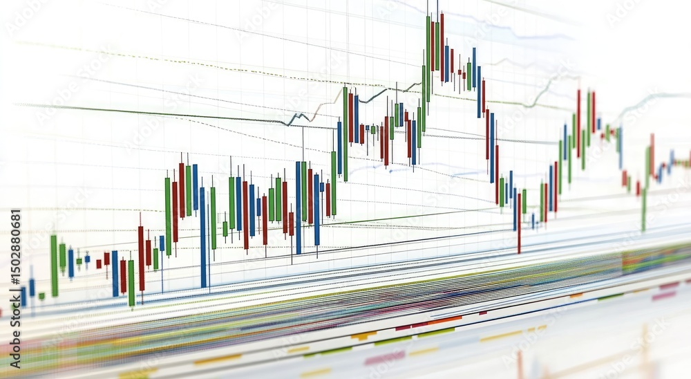 Aufkleber complex financial chart with multiple indicators and candlestick patterns