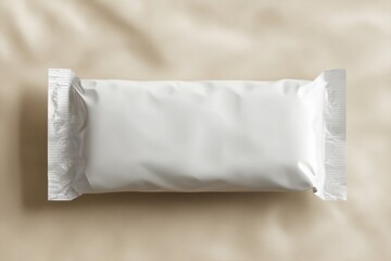 Obraz premium A close up of a white rectangular package on a beige surface with soft shadows and clean presentation