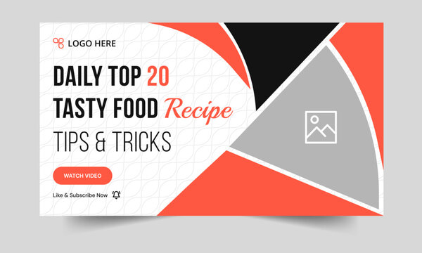Food recipe daily tips and tricks video cover banner design, delicious food recipe tips and tricks video cover banner design, editable vector eps 10 file format
