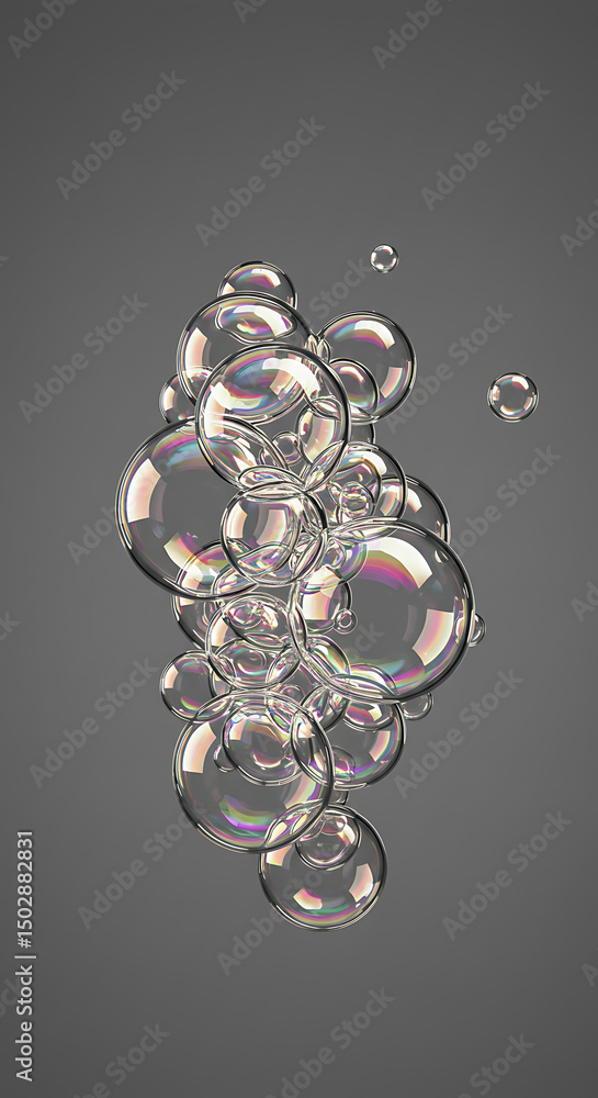 Poster iridescent soap bubbles floating cluster of transparent spheres abstract background