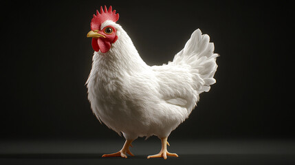 White hen on black background