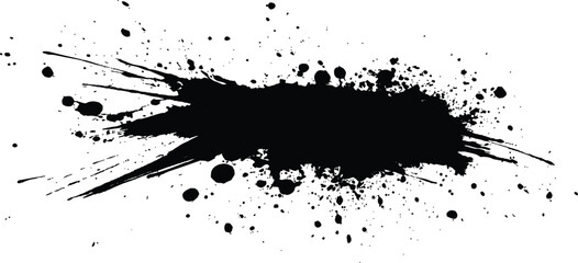 Black ink splatter isolated on transparent background. Vector simple black brush stroke on a clean white background. Abstract black in splash, paint, brush strokes,