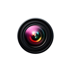 Close-up of a Professional Camera Lens with Rainbow Reflections