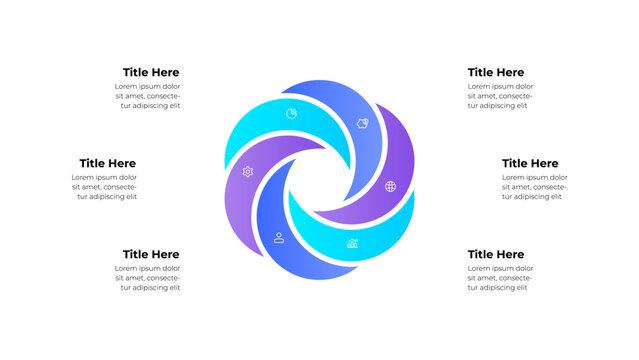Circular infographic with 6 sections displaying business, data, and global concepts. Perfect for presentations, educational materials, and creative design projects