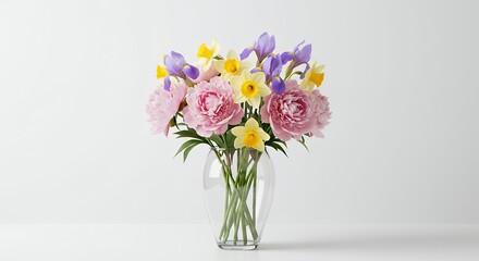 Colorful flower bouquet in clear vase