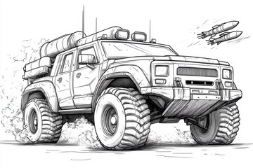 Military Off-Road Vehicle Concept Powerful All-Terrain Truck Design Illustration