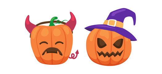 Vector Flat halloween pumpkins collection