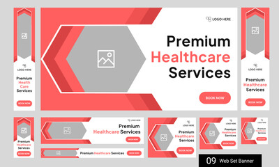 Digital healthcare services web set banner design for social media post, modern medical services web bundle banner design, fully customizable vector eps 10 file format