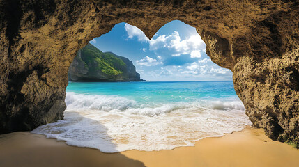 Fototapeta premium Tropical beach through cave opening