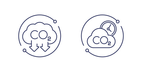 carbon emission line icons, reduce co2 gas concept