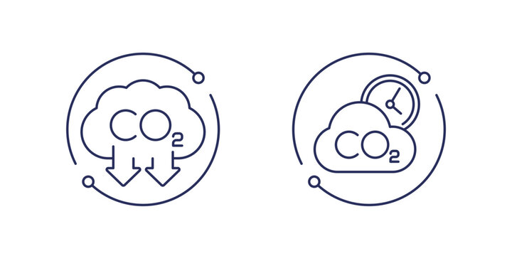 carbon emission line icons, reduce co2 gas concept