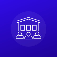 house and people icon, cohousing and communal living line vector