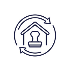 house and stamp line icon on white
