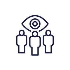 monitoring group icon with people, line pictogram on white