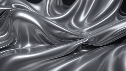 Fototapeta premium Shiny silver metallic surface with smooth flowing curves and highlights background texture