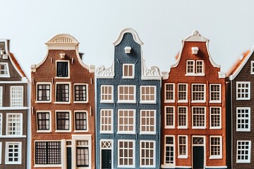 Fototapeta premium A Charming Row of Miniature Traditional Dutch Canal Houses with Narrow Facades