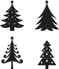 Obraz premium christmas tree set, christmas tree silhouette vector, christmas tree logo vector illustration isolated on white background