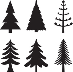christmas tree set, christmas tree silhouette vector, christmas tree logo vector illustration isolated on white background