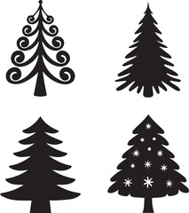 Obraz premium christmas tree set, christmas tree silhouette vector, christmas tree logo vector illustration isolated on white background