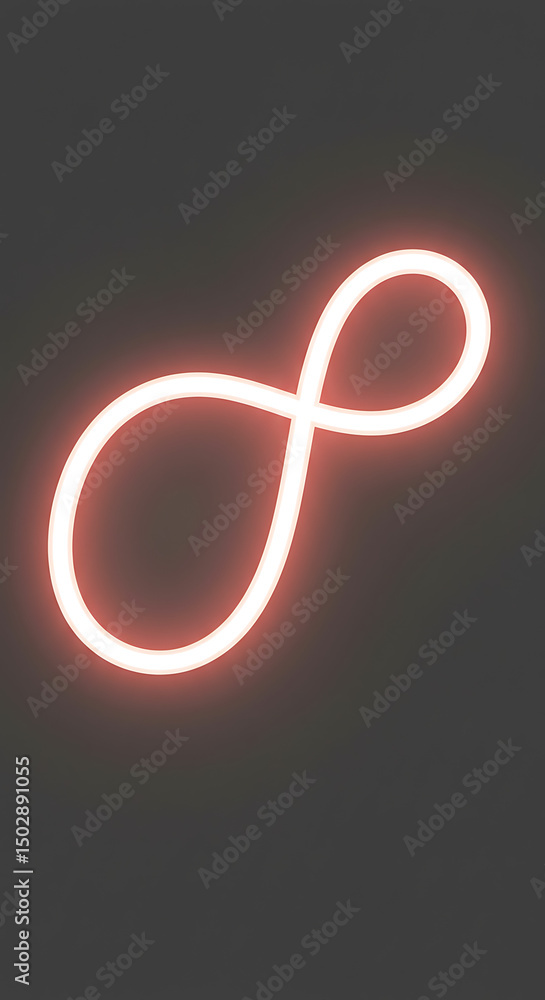 Poster glowing orange neon infinity symbol endless loop abstract design element
