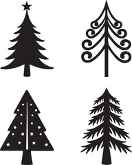 Obraz premium christmas tree set, christmas tree silhouette vector, christmas tree logo vector illustration isolated on white background