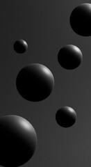 Abstract Dark Grey Background with Floating Black Spheres 3D Rendering Minimalist Design