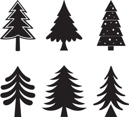 Obraz premium christmas tree set, christmas tree silhouette vector, christmas tree logo vector illustration isolated on white background