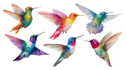 Obraz premium Various Hummingbirds in Flight – Transparent Background
