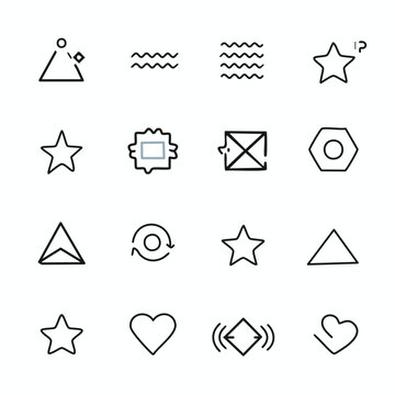 Modern basic shapes set: star, arrow, triangle, circle, heart, zigzag, spiral, wavy lines. Trendy Memphis geometric pattern. Cool abstract background in retro 80s, 90s style.abstract, illustration, 