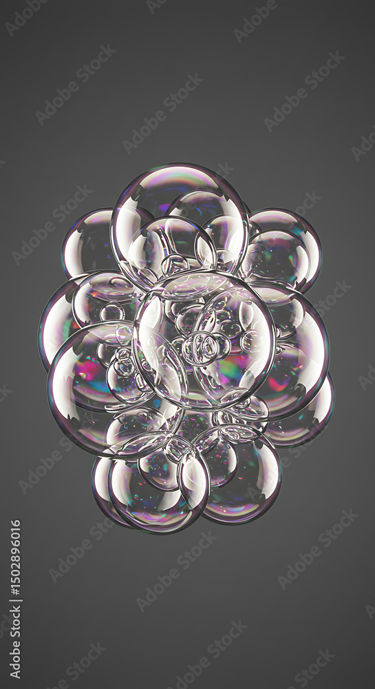 Poster iridescent soap bubbles cluster abstract background macro photography closeup shimmering colorful