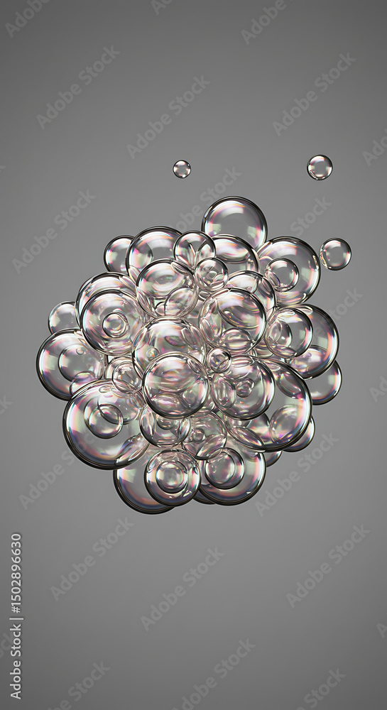 Poster abstract iridescent bubbles cluster soap foam texture floating spheres 3d render