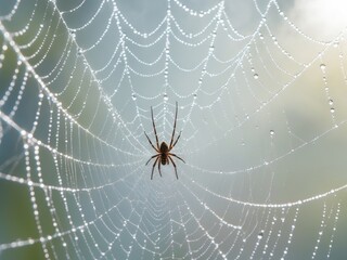 Spider and Web with Dew Drops, Capturing the Beauty and Complexity of Nature.