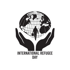 International Refugee Day Silhouette Vector Illustration, Solid White Background.