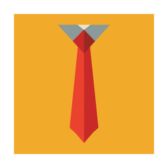 Formal red necktie against a mustard yellow background in a minimalist flat design