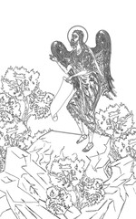 John Baptist, John the Immerser, Prophet Yahya, John the Baptizer. Greek coloring page in Byzantine style