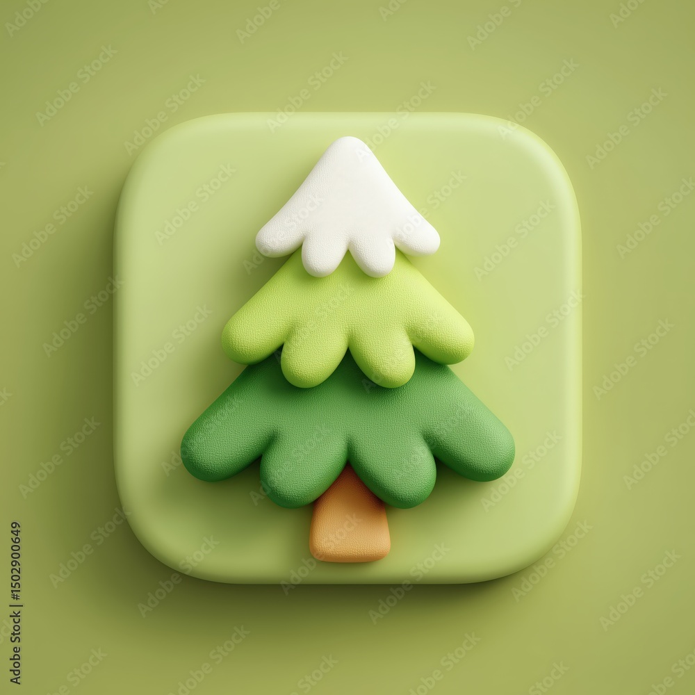 Poster 3d rendering stylized tree icon with a green background, featuring a layered design of leaves and a 