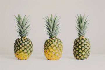 Three Whole Pineapples Against a White Background