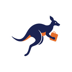 Jumping kangaroo holding a suitcase representing travel and australian business concept