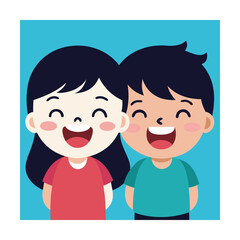 Happy cartoon boy and girl smiling happily in colorful vector style for children's illustration