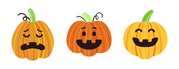 Vector Flat halloween pumpkins collection