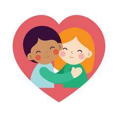 Adorable illustration of two friends embracing within a heart symbolizing love and affection