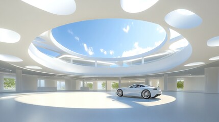 Modern, circular garage with a contemporary design.