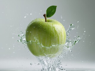 Fresh Granny Smith Apple with Water Splash, Healthy Eating, and Refreshment.