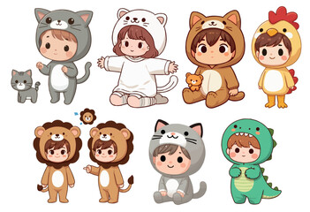Obraz premium set of cute children with animals costume 