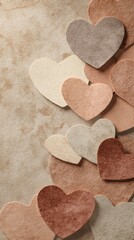 Obraz premium Heart shapes of various shades arranged on textured paper background for crafting and decoration