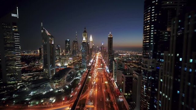 time lapse Dubai city at night
