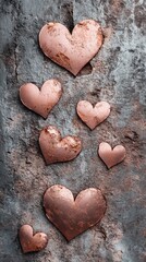 Obraz premium Decorative hearts in varying sizes attached to a rustic wall creating an artistic display of love and creativity