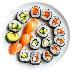 Shusi on white plate isolated on white